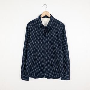 Rag & Bone Men's Tailored Workwear Button up Shirt Dark Navy printed size Large